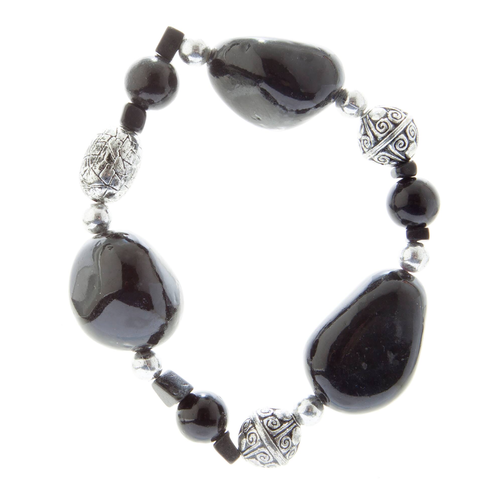 John Bead Onyx Dyed Black No.85 Natural Stone Stretch Bracelet